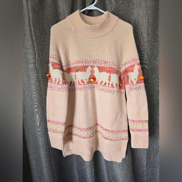 By Anthropologie Aimee Pommed Alpaca Sweater Size M Pink Knit - Picture 2 of 7